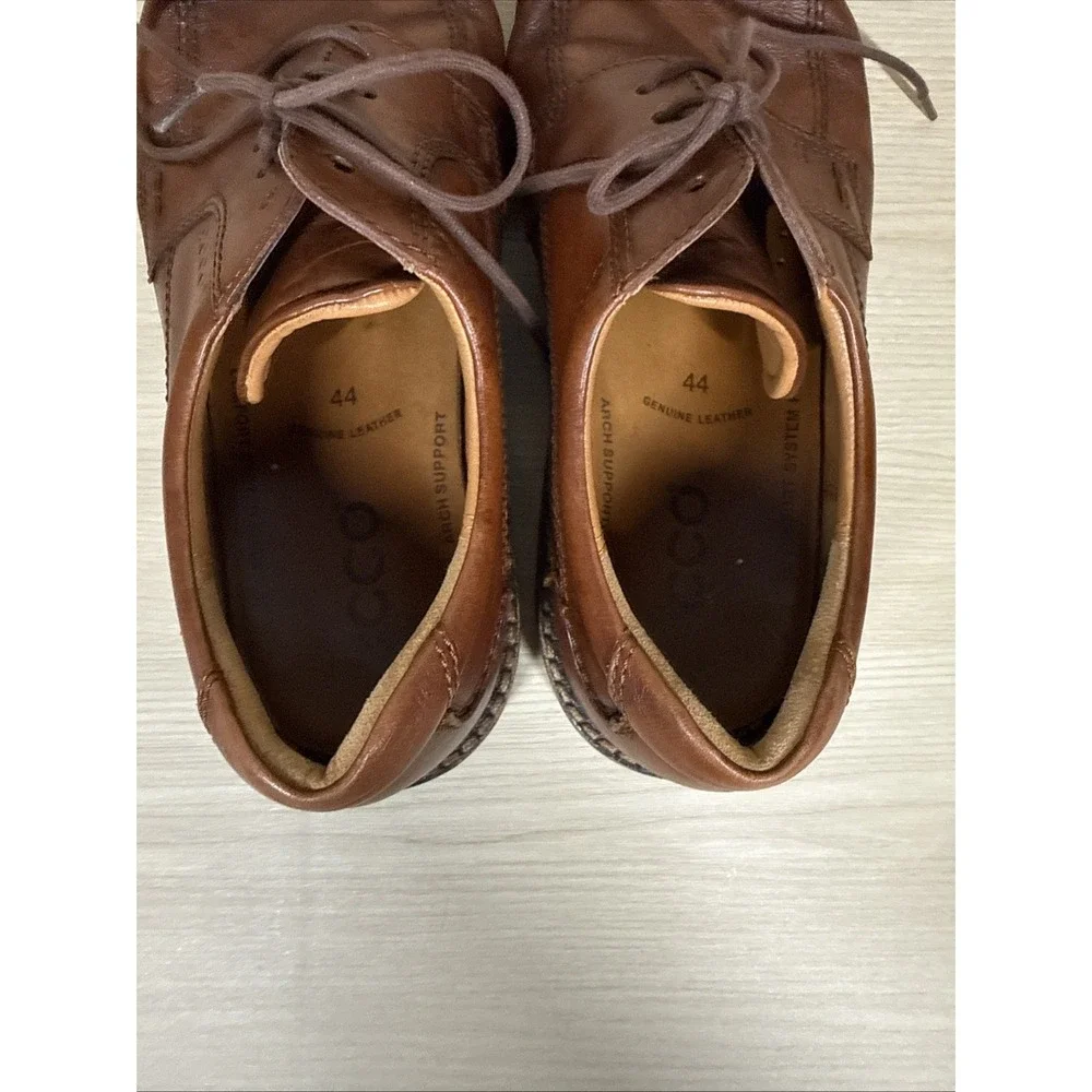 Ecco Mens Size 44 Extra Width Brown Leather Shock Point Oxford‎ Dress Shoes Lace